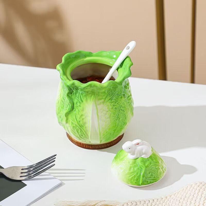 Creative Ceramic Cabbage Condiment Jars (Set of 2)
