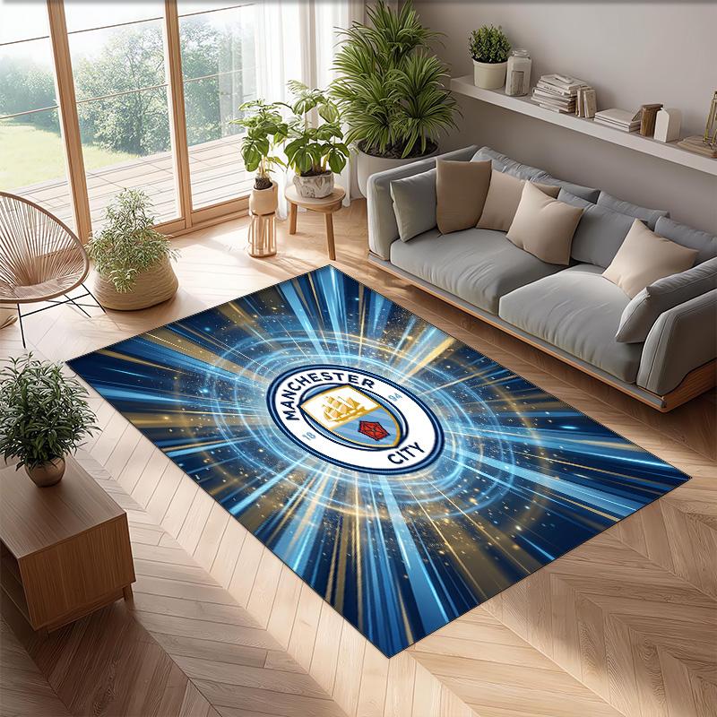 Manchester City Printed Flannel Area Rug Non Slip Soft Polyester Floor Carpet Indoor Decor Mat for Bedroom Living Room Sofa