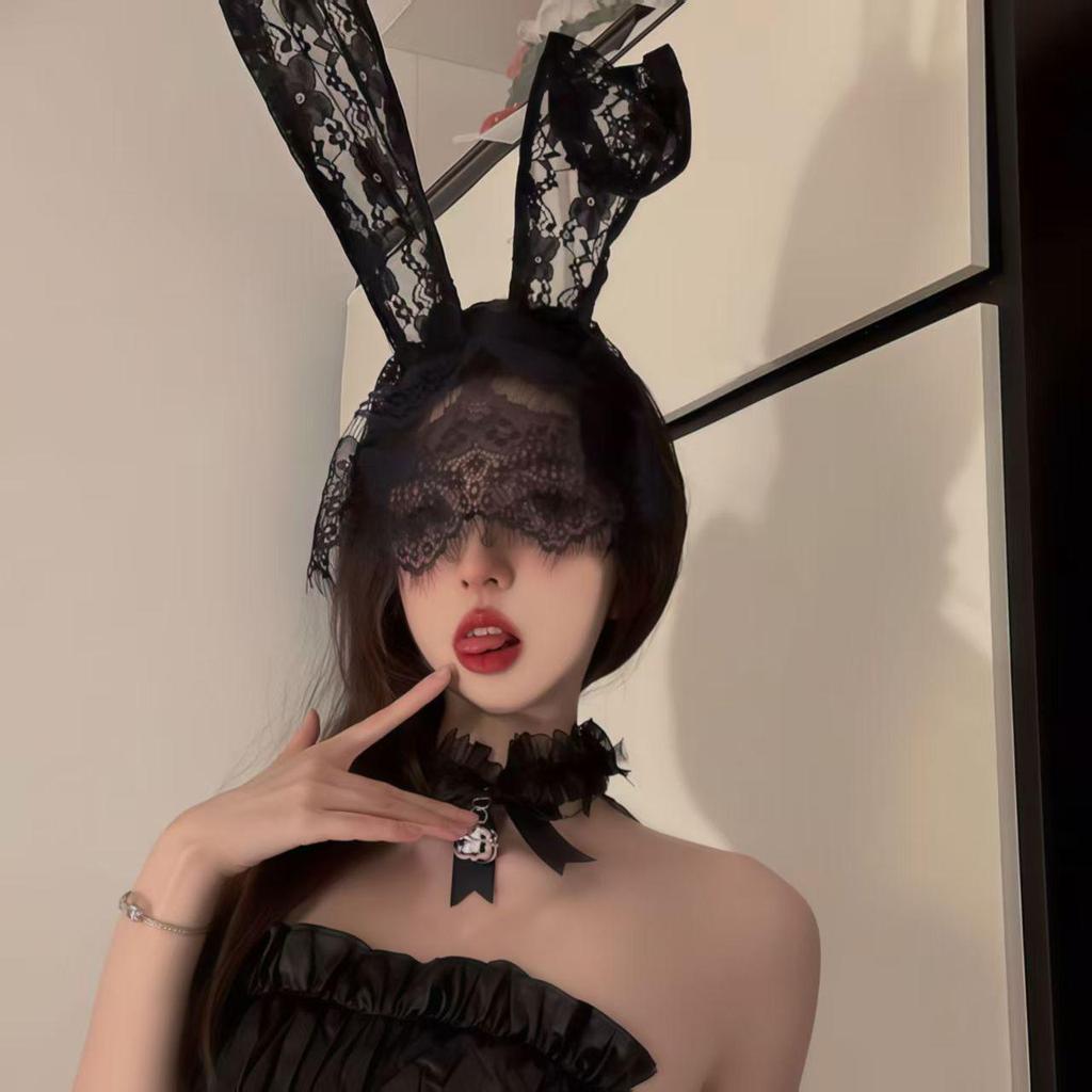 Sexy Lingerie Bunny Ears Headdress: Lace Veil & Headband Accessory