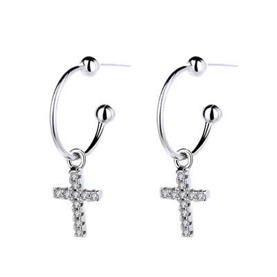 S925 Sterling Silver Fashionable Design Diamond Cross Earrings Personality Men and Women Fashion Earrings Elegant Earrings Jewelry