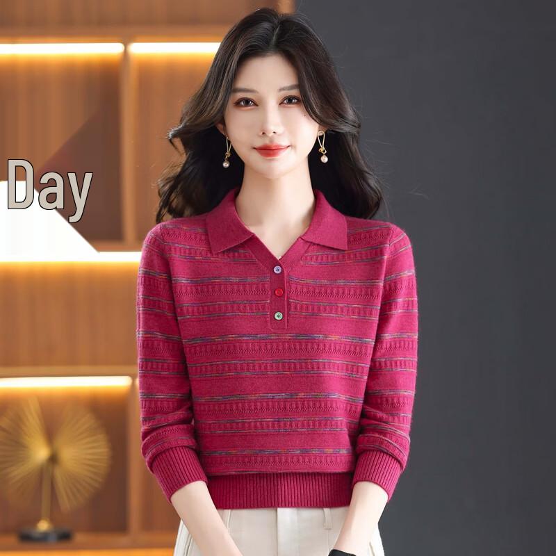 ROMON Women's Striped Square Neck Long Sleeve Knit Sweater
