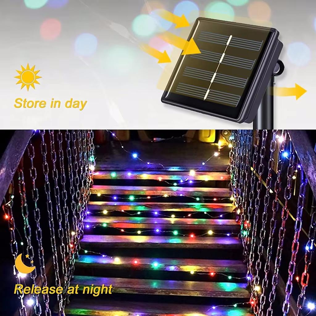 1pc Solar-Powered LED Fairy Lights Waterproof Copper Wire String Lights for Outdoor Garden Christmas Tree, Wedding Camping Decor