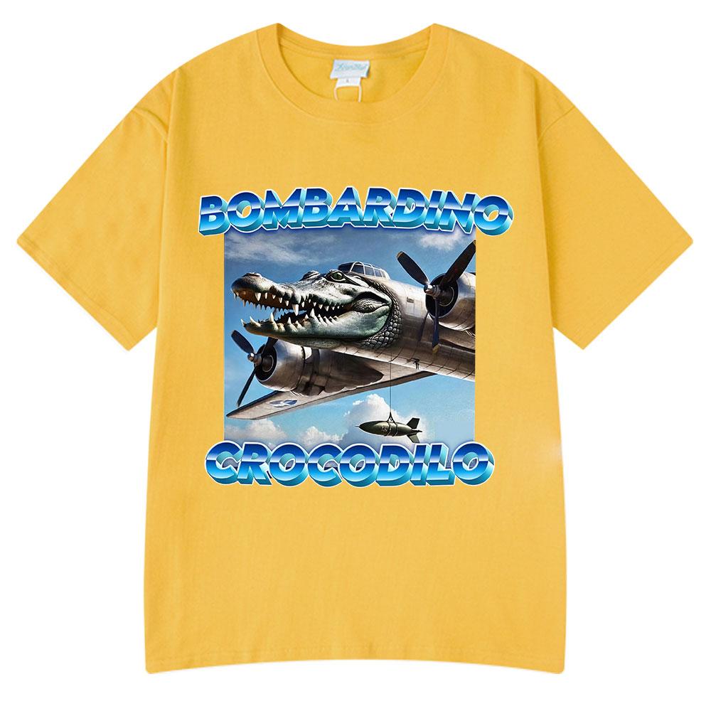 Bombardiro Crocodilo T-shirt Italian Brainrot Funny Meme Crocodile Plane Bomber Graphic T Shirt Men Women Cotton Casual T-shirts