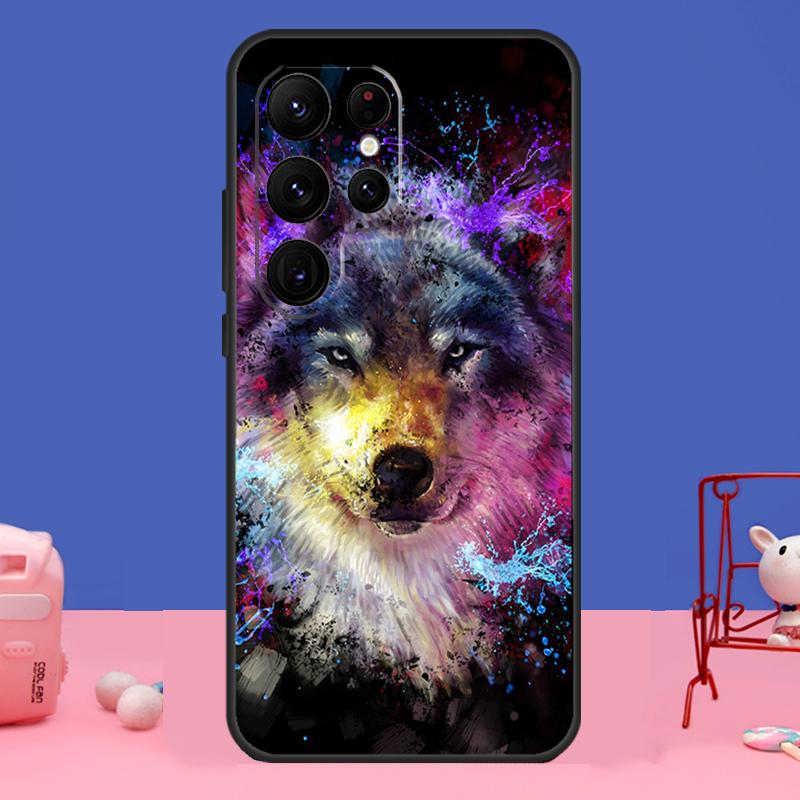 Custodia artistica Wolf Howls per Samsung Galaxy S24 Ultra S23 S22 S21 S20 FE Note 20 S8 S9 S10 Note 10 Plus