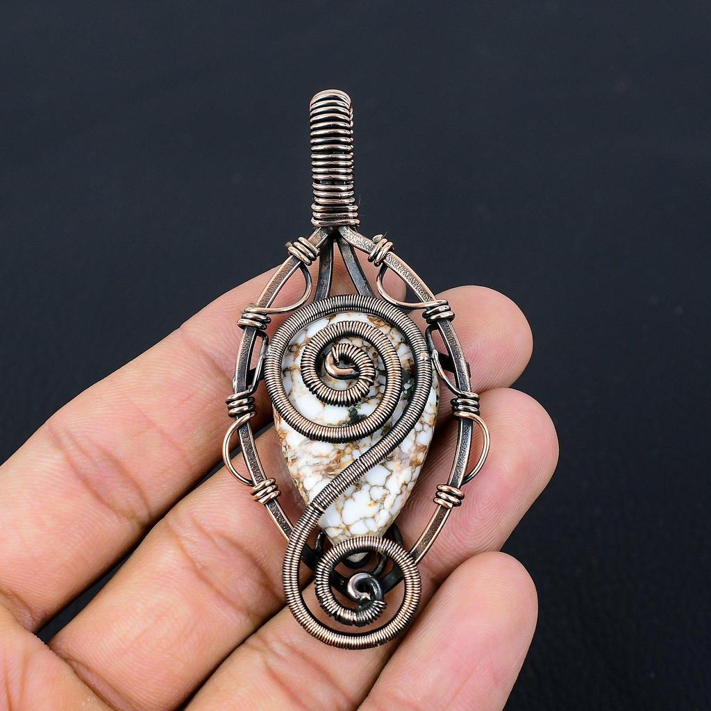 Wild Horse Gemstone Pure Copper Wire Wrapped Handmade Jewelry Pendant For Gift