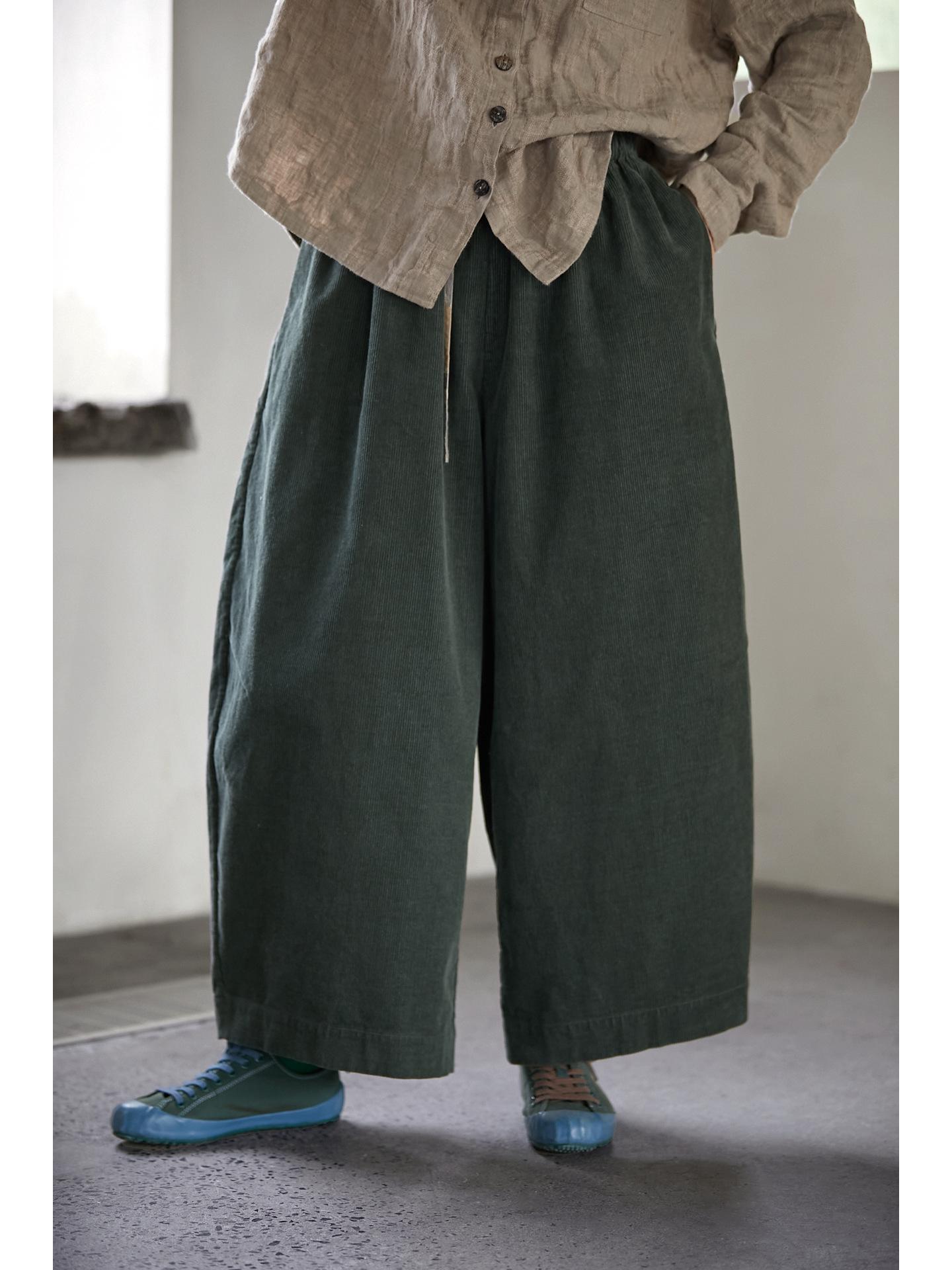

Winter Retro Green Elastic Waist Women s Casual Carrot Pants Large