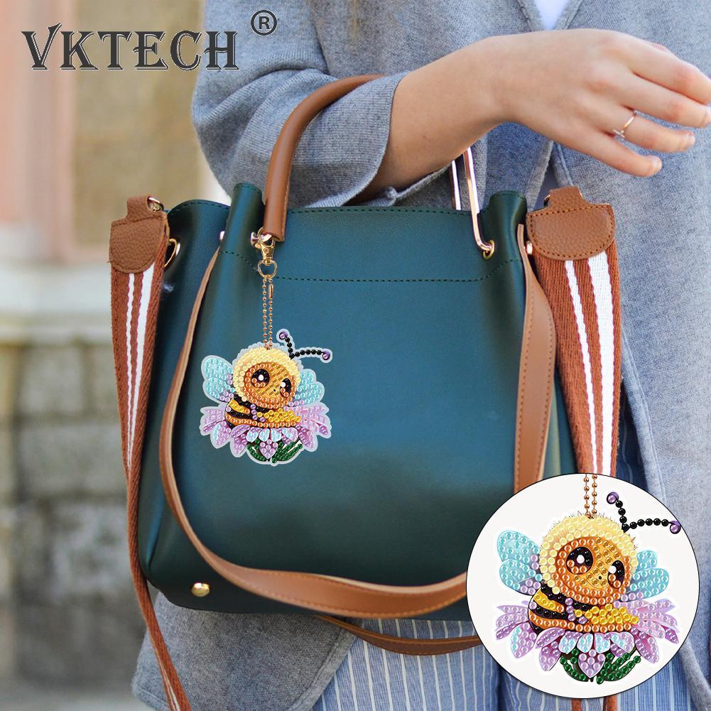 New Full Drill DIY Keychain Diamond Painting Pendant Diamond Mosaic Embroidery Kit Cute Bee Backpack Ornament Gift 5-6Pcs/set
