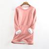 Women's Fashionable Solid Color Round Neck Long Sleeved Plush Warm Pullover Top