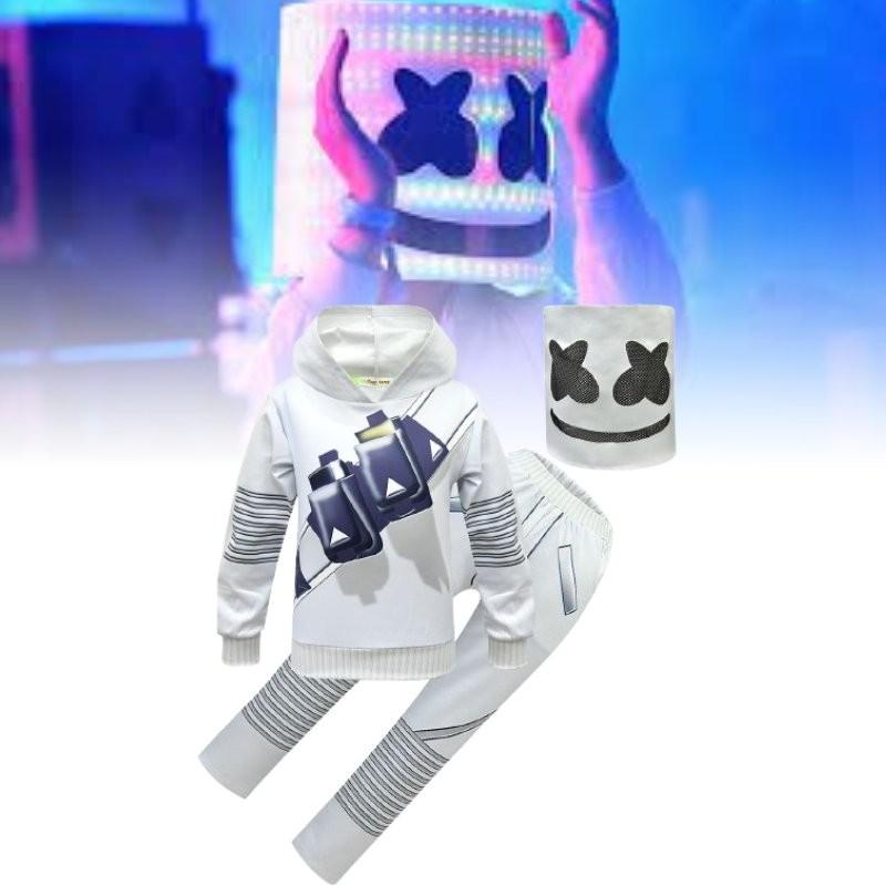 Completo in Cotone Stile Rock Ispirato a Marshmello per Bambini con Maniche Lunghe e Pantaloni