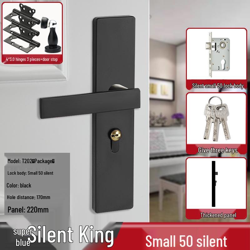 Magnetic Silent Black Wooden Bedroom Door Handle Lock
