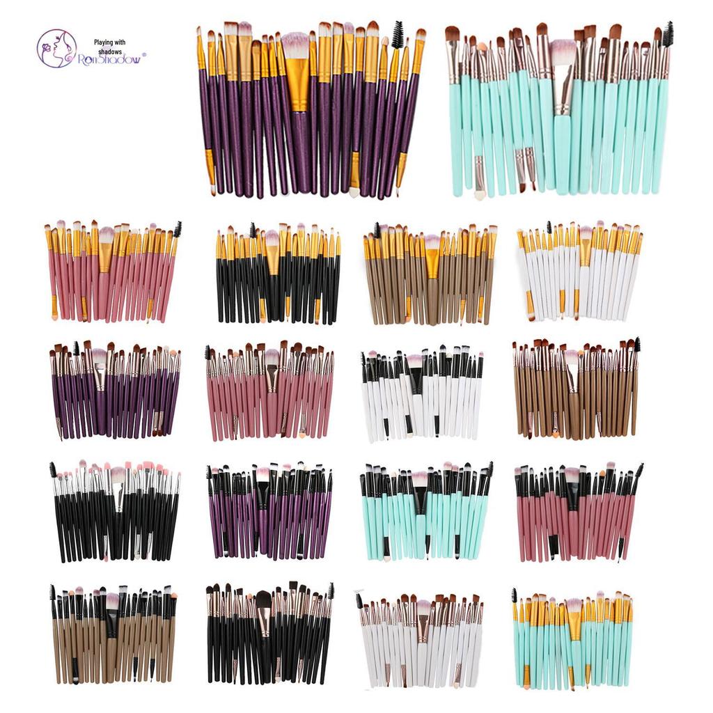 20-Piece Eye Makeup Brush Set: Includes Eyebrow, Foundation, Eyeshadow, Lip, and Contour Brushes.