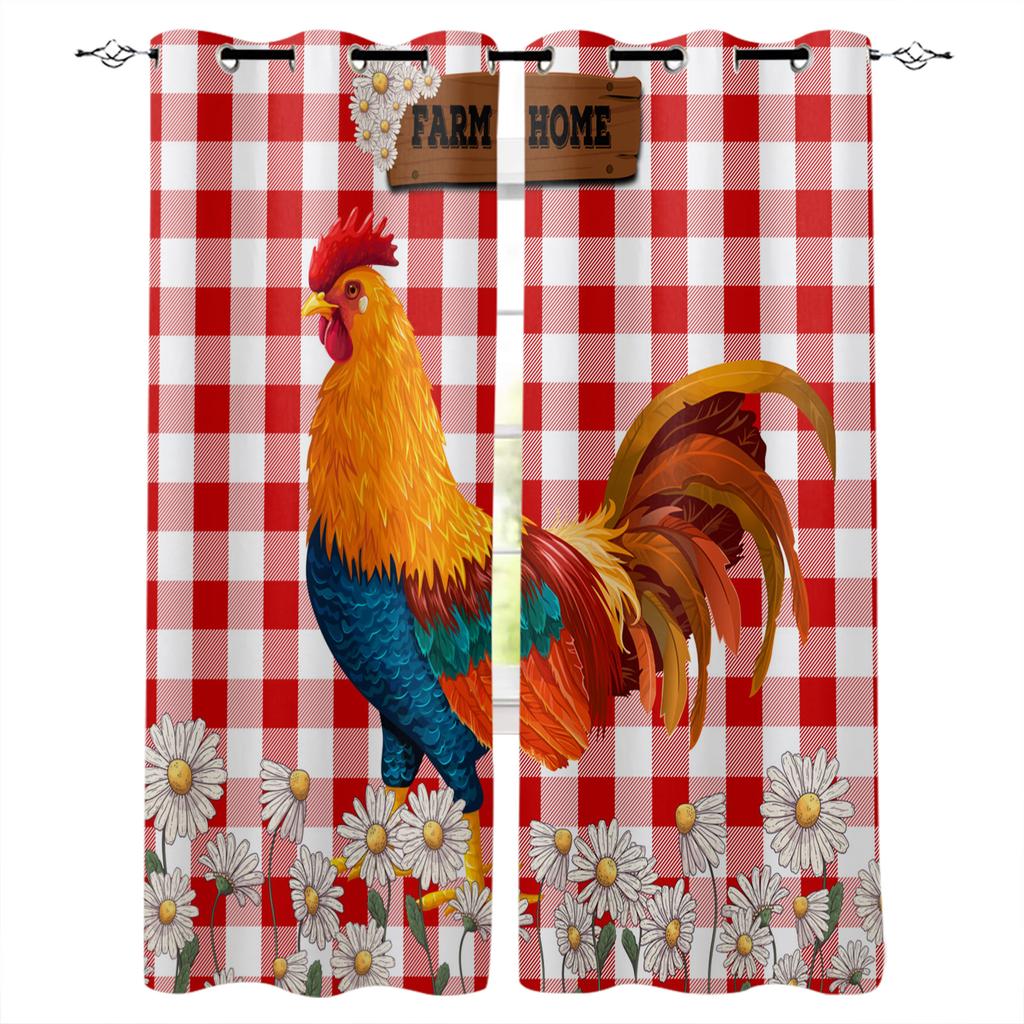 Farm Life Rooster Hen Sunflower Home Decor Window Curtains Bedroom Kitchen Curtain Panel Curtains for Living Room