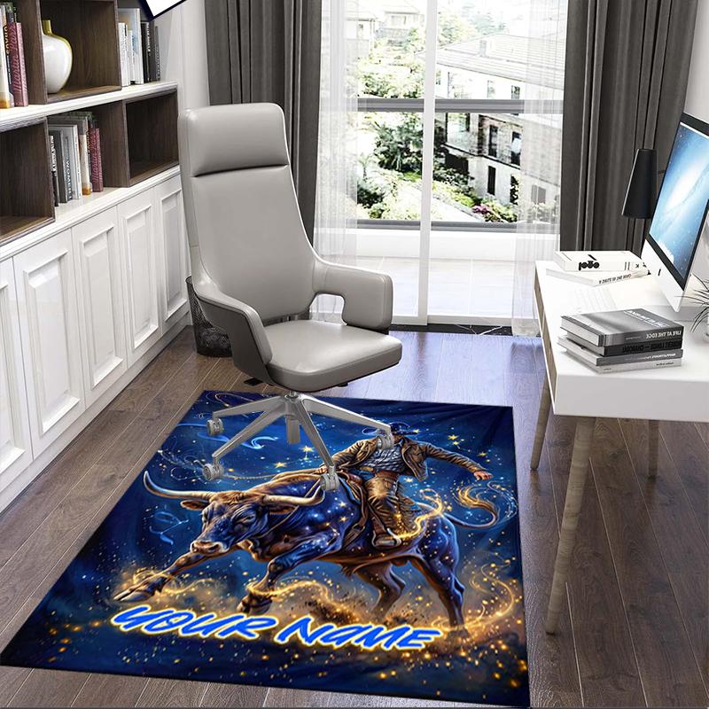 1PC Custom Name Cosmic Bull" Theme Floor Mat Ideal for Living Room, Game Rooms, Office, Bedroom,Floor Mat Playful Design