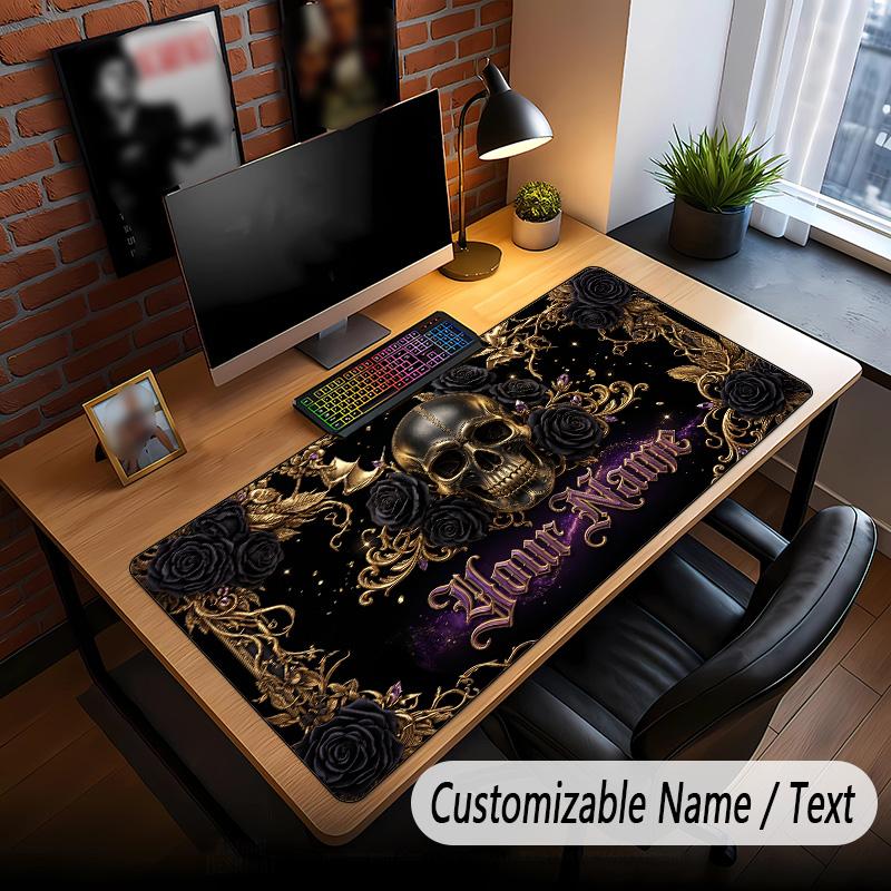 Skull Gothic Theme Custom Mouse Pad Personalized With Name Text Customized Desk Mat For Office Home Decor