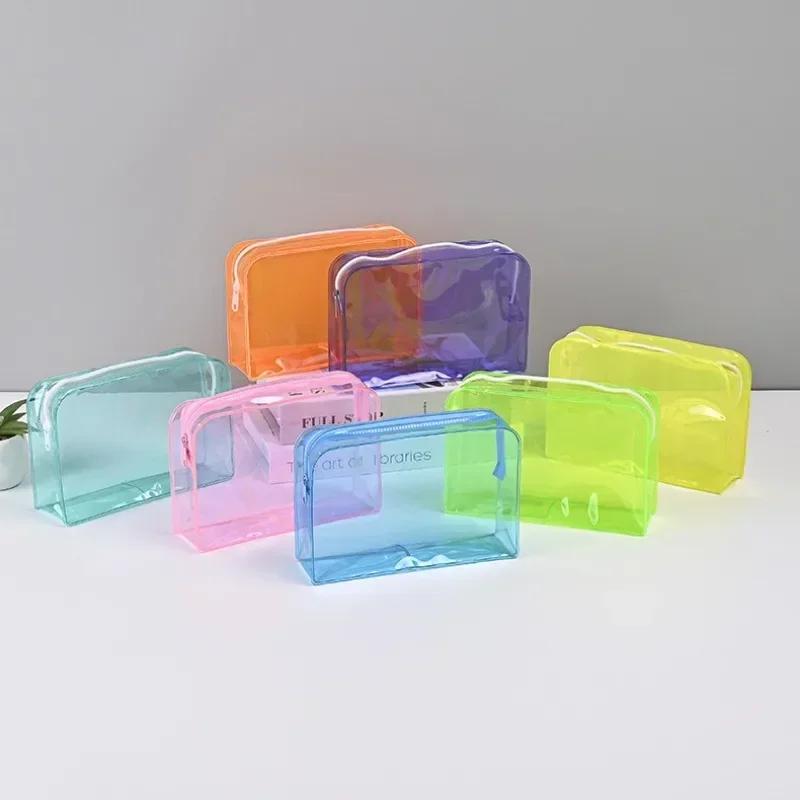 Candy Color Transparent Cosmetic Bag PVC Waterproof Large Capacity Makeup Bag Travel Cosmetic Organizer Toiletries Storage Bag 18x12x5cm