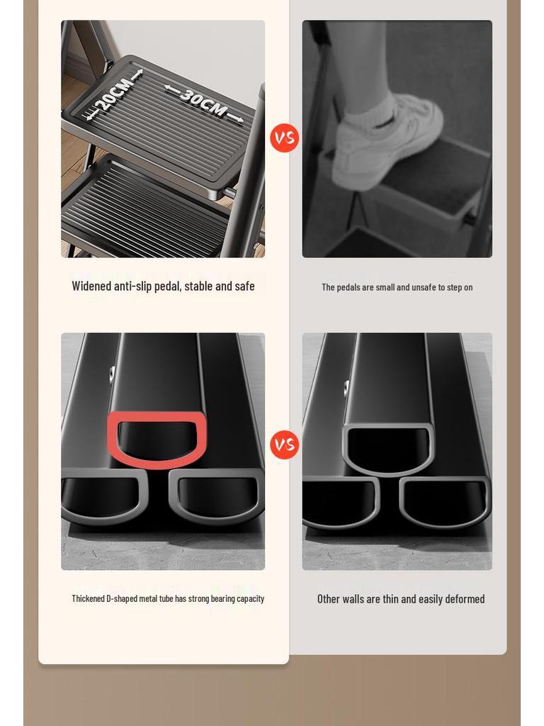 Household Folding A-Frame Ladder: Thickened 3-4 Step Indoor Stool with Widened Steps