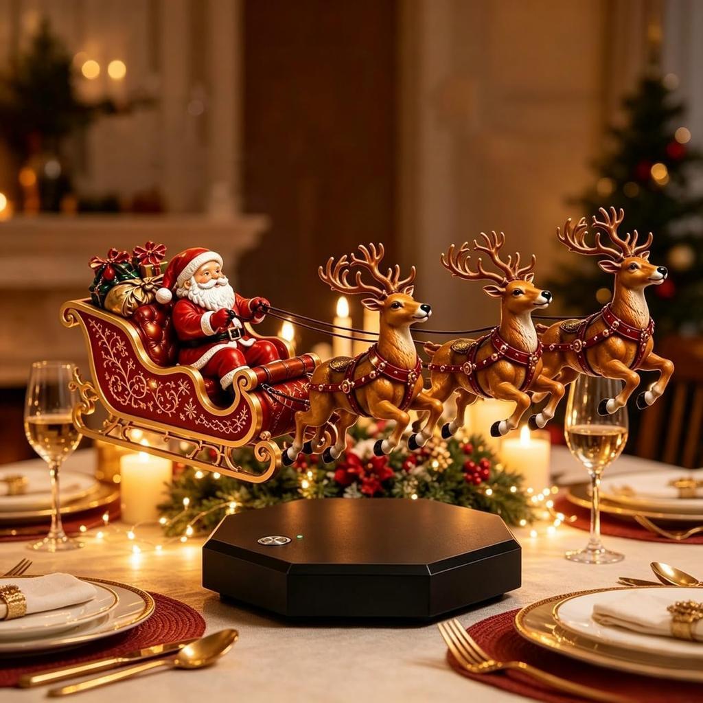 Maglev Santa reindeer sleigh ornament black technology automatic rotation Christmas and New Year gifts European regulations