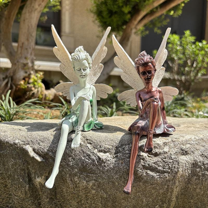 Artesanía de Resina de Hada de las Flores, Adornos de Jardín, Estatua de Hada Sentada Turek
