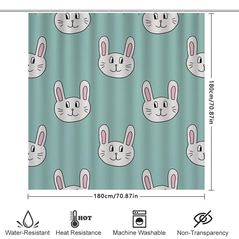 Blue Bunny Rabbit Printed Shower Curtain Waterproof Bath Decorative Rug Fabric Hanging Home Decoration Bathroom Accessories
