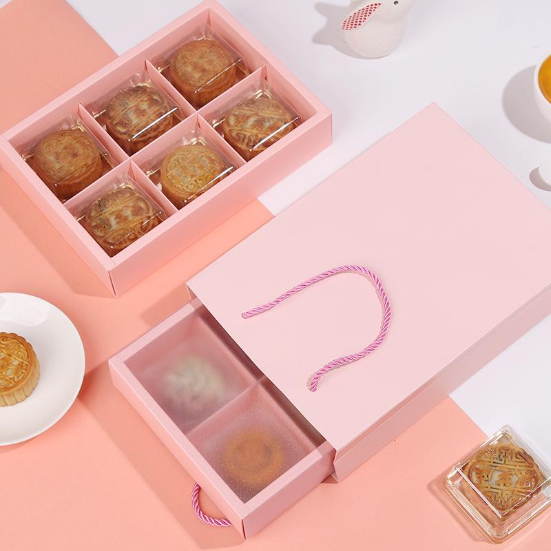 10 Pieces, 4-panel Pink Packaging Box, Frosted Semi Transparent Box, Biscuit Macaron Gift Box, Pink Tote Bag