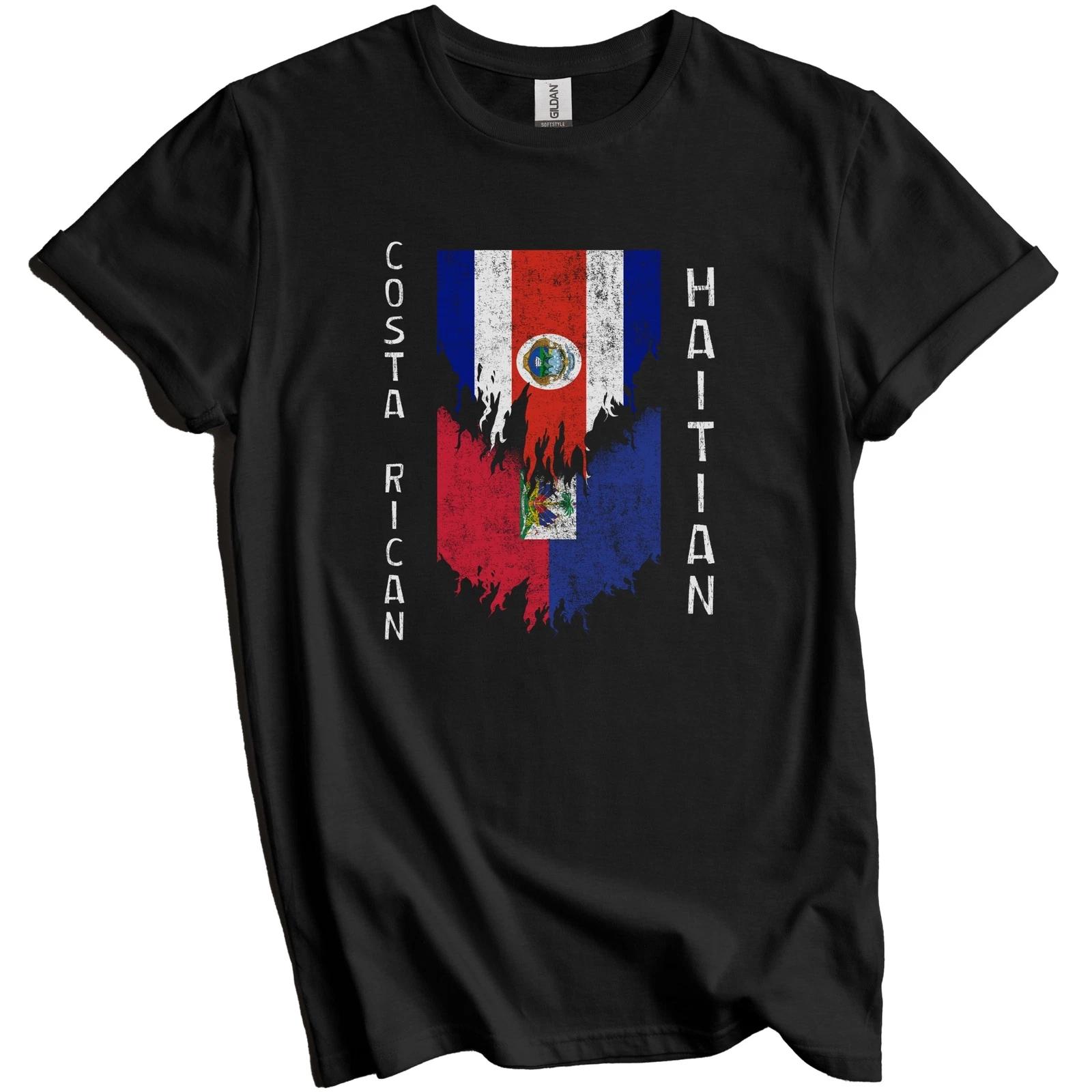 Costa Rican Haitian Flags Ripped Torn Costa Rica Haiti T-Shirt 2XL