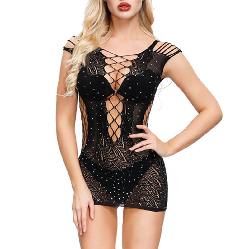 Women Sexy Lingerie Mesh Nightwear Sheer Fishnet Nightgowns Hollow Out Sleepshirts