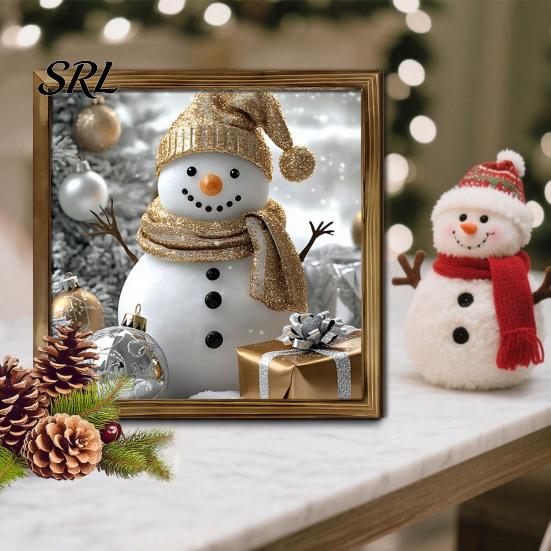 Zesílený 2D Dřevěný Umělecký Vánoční Dekorativní Obraz, 7,9" Retro Rámeček na Fotografie Závěsný na Zeď Dárek pro Rodinu Ozdoba Santa Claus/Sněhulák/Skřítek/Sob