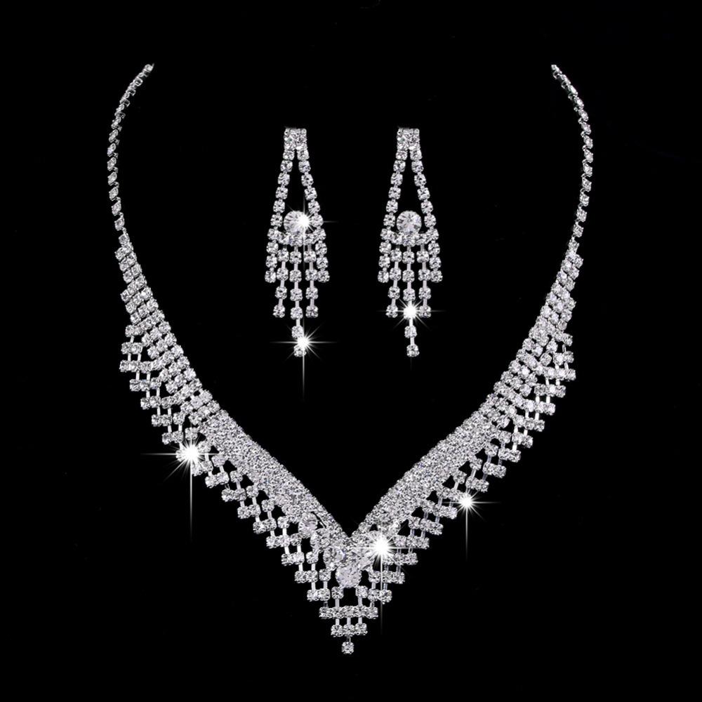 Bright Diamond Zircon Water Drop Necklace Earrings Wedding Jewelry, Shooting Jewelry Set