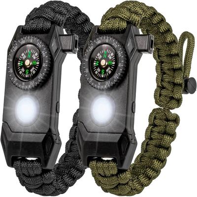 Muži Outdoor LED Light Survival Compass Deštník Lano SOS náramek Záchranný náramek Kompas Sportovní náramky na píšťalku