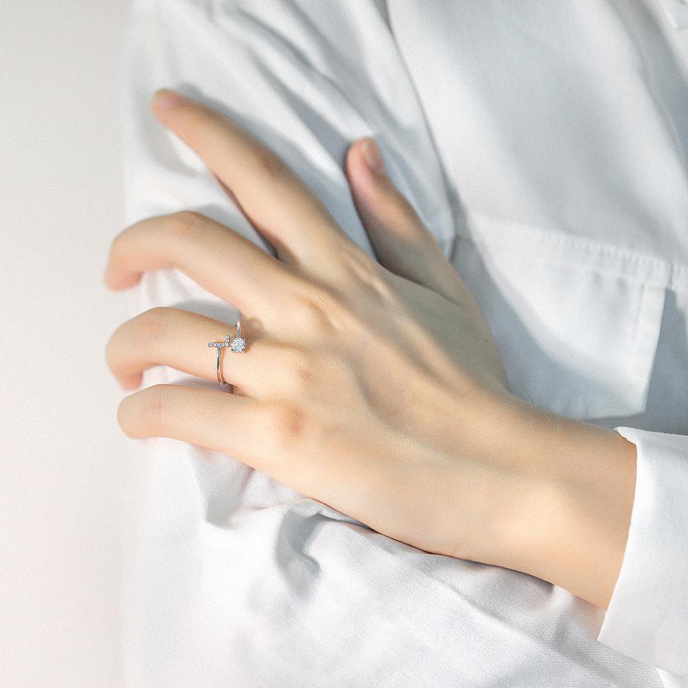 26 English A-Z Letters 925 Sterling Silver Ring Female Diamond Zircon Opening Adjustable Index Finger Ring Tail Ring