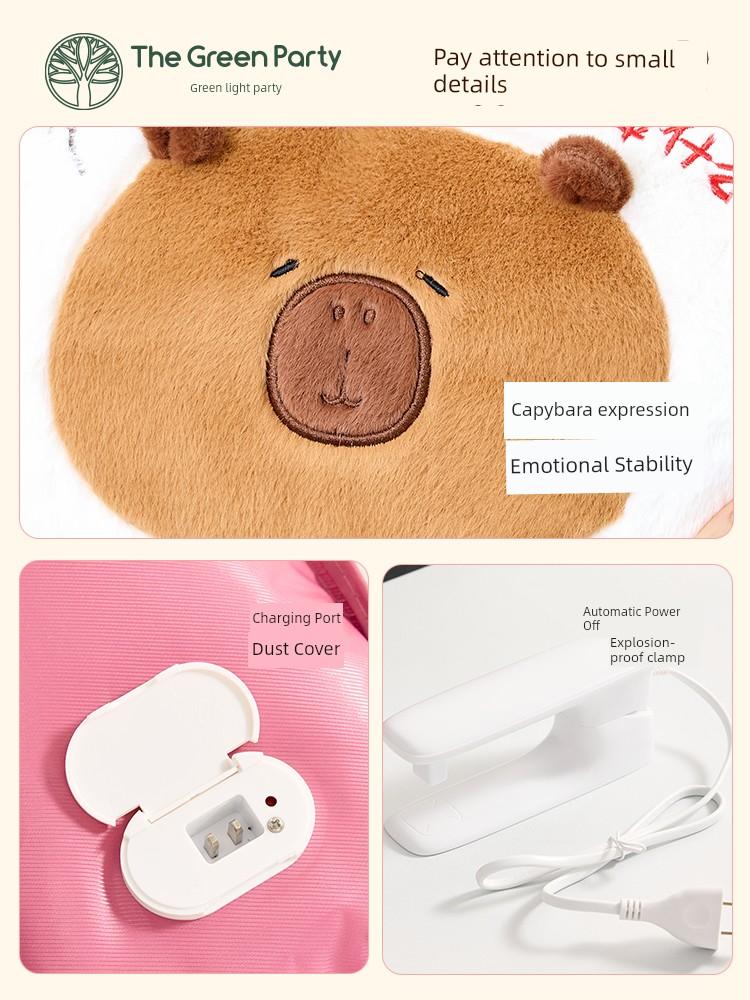 Theegreenparty Khaki Capybara Apfel Delfin Elektrischer Warmwasserbeutel Explosionsgeschütztes Heizkissen Niedlich für Mädchen Handwärmer