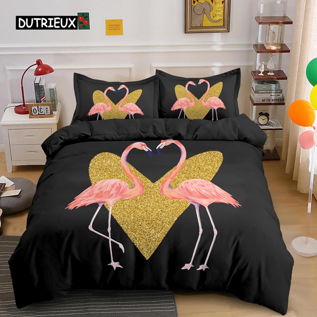 Cartoon Pink Flamingo Bedding Set Girls Kids Teens Cute Duvet Cover Set Single Twin Queen King Size 2/3pcs Polyester Quilt Cover