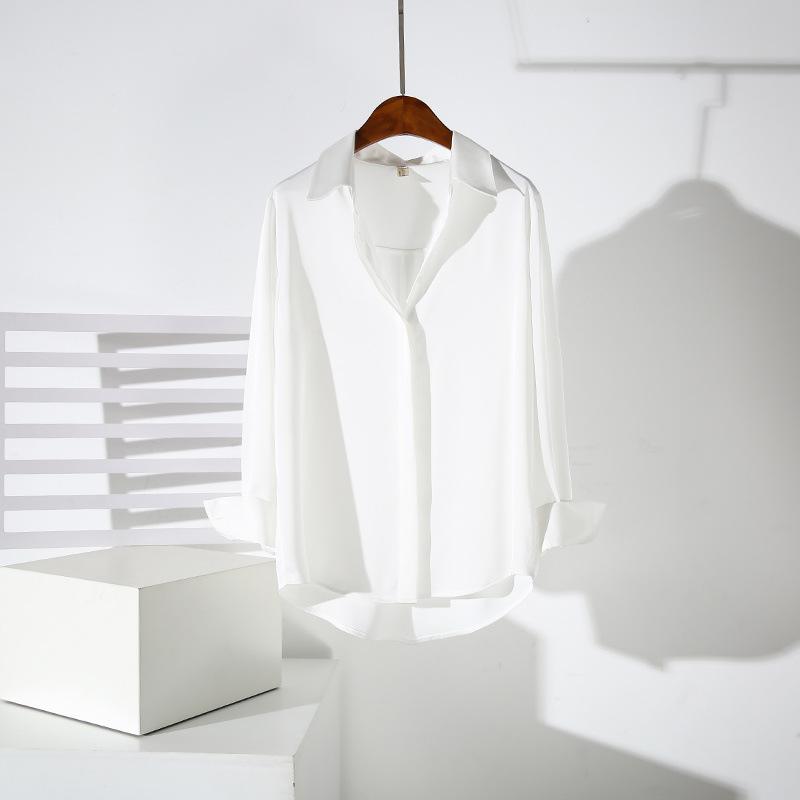 Solid Color Satin Blouse Female Fashion Office Lady Turn-down Collar Long Sleeve Shirts Spring New All-match Buttons Loose Tops