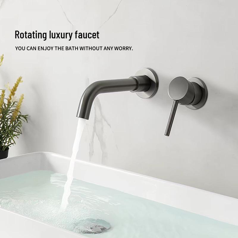 Brushed Nickel Wall-Mounted Basin Faucet with Brass Swivel Spout and Built-in Hot/Cold Controls