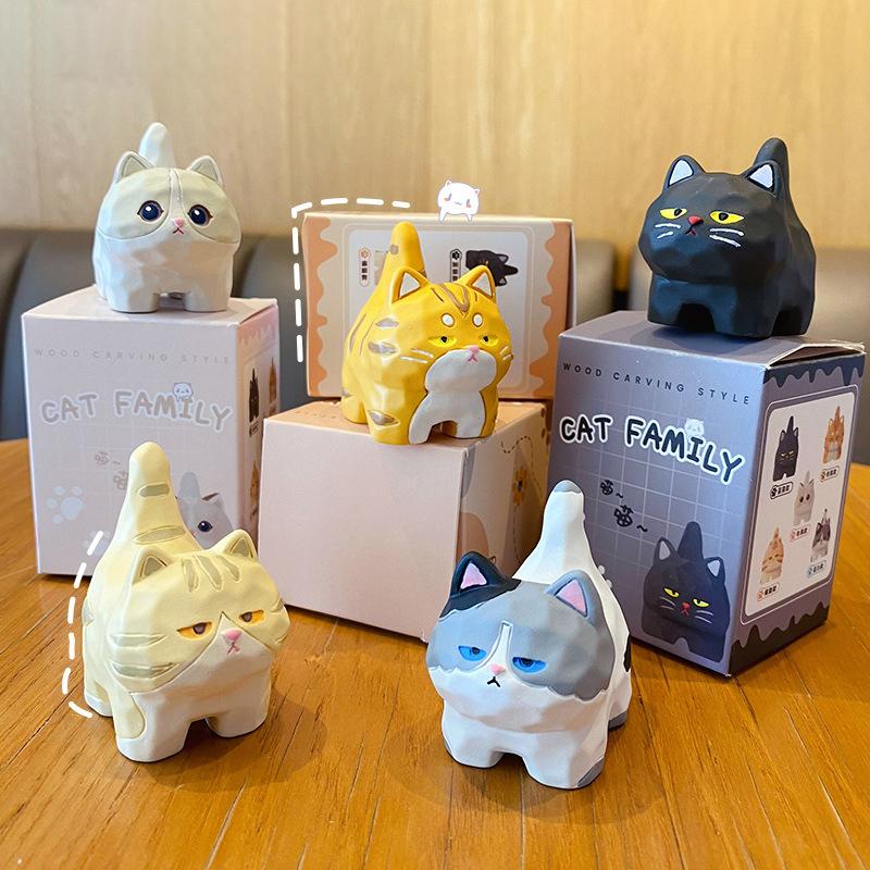 Resin Wood Carved Cat Keychain Cute Cartoon Animal Keychain Creative Exquisite Keychain Bag Pendant For Kids Gift