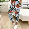 Summer Ladies Fresh Watercolor Printed Sweatpants Loose Fit Drawstring Joggers Elastic Cuff Daily Casual Pants