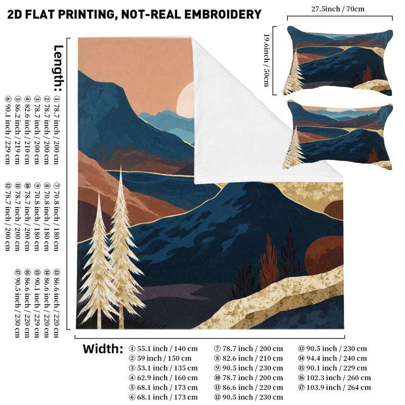 3Pcs Bedding Pillowcase Quilt Cover Set Flat Peach Sky Tree 2D Digital Printing Suitable For Bedroom Hotel Dormitory Decor