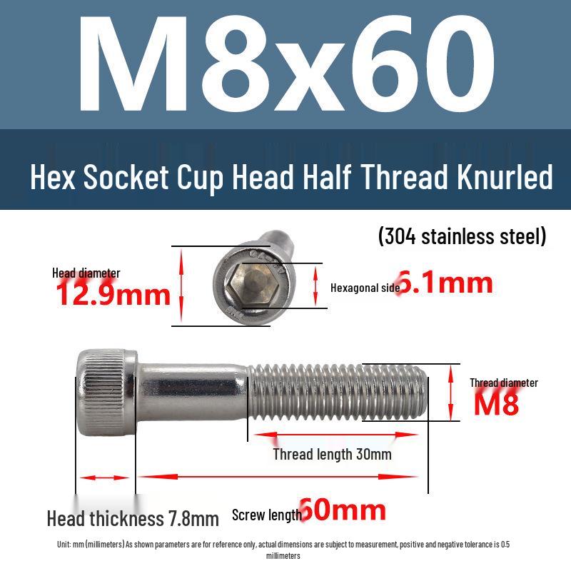 304 Stainless Steel Hex Socket Screws M4-M20, Cylindrical Head, Partial Thread Bolts