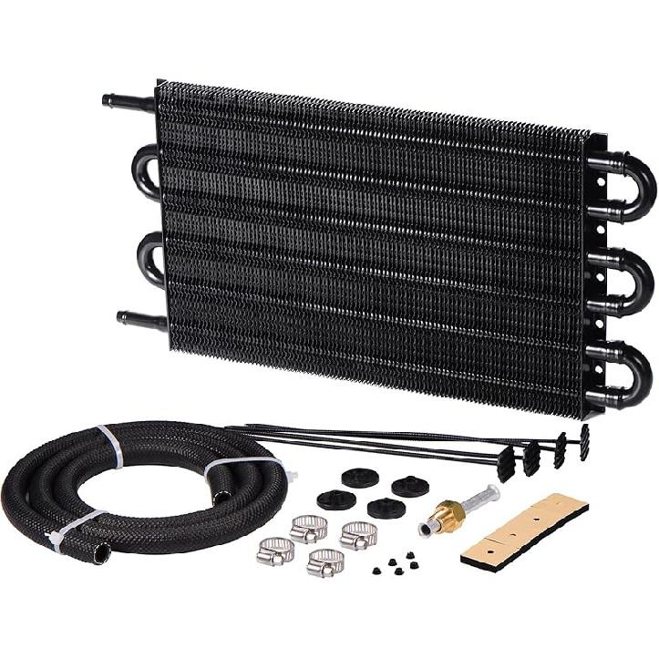 Transmission Oil Cooler, Universal 4 Pass Tube and Fin Design, Compatible with Ford, Chevrolet &Dodge Ram- Black- Aluminium