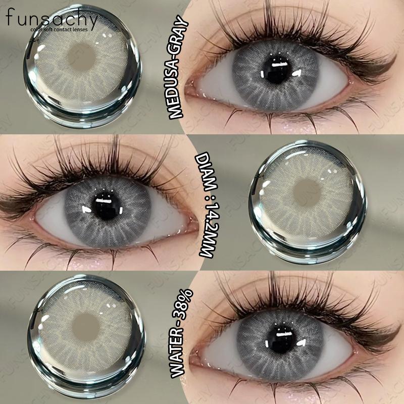 

FUNSACHY 1 пара новых цветных контактных линз, годовые зеленые линзы, мягкие модные цветные косметические средства, натуральная красота, зрачки, быстрая доставка