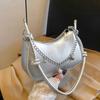 Classic Half Moon Underarm Bag Elegant Y2K Shoulder Bag Casual Silver Tote Bag  Shopping