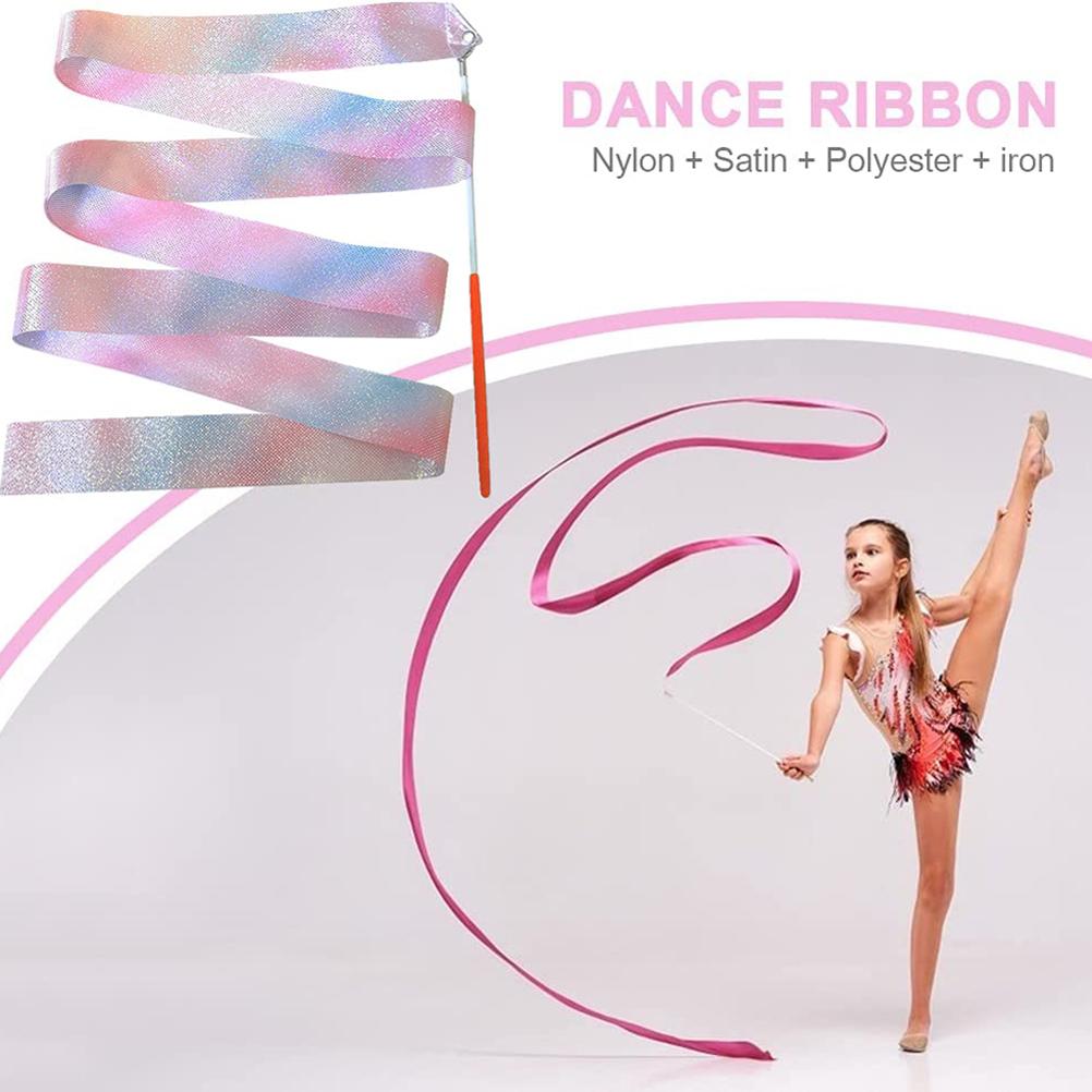 2m4m Kids Dancing Gymnastics Silk Band Wands Glittering Rhythmic Artistic Ballet Twirling Silk