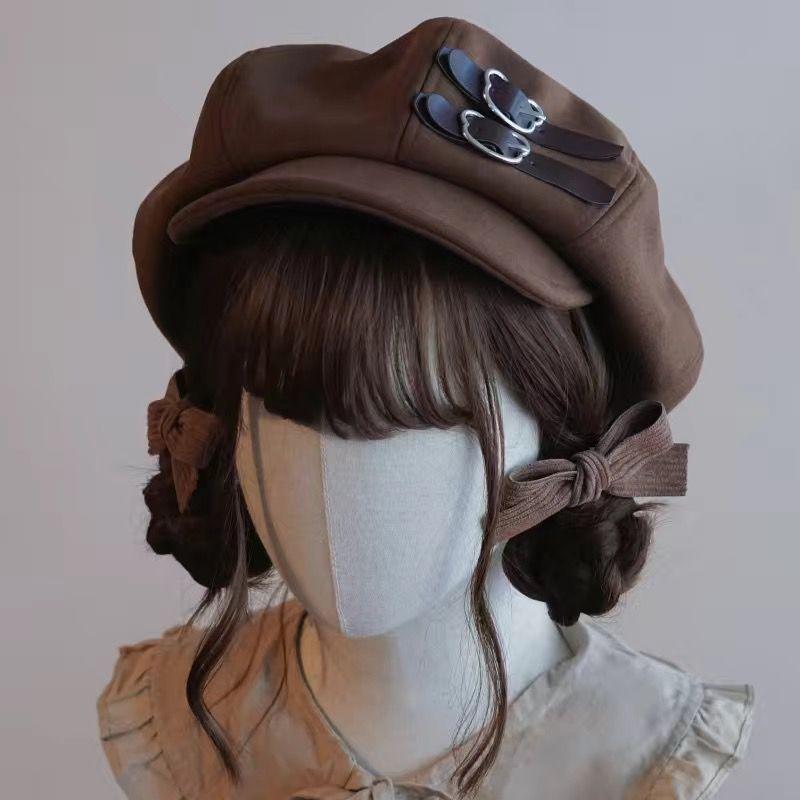

Handmade cloud hat beret cap autumn and winter face small warm brown Maillard Japanese and Korean Japanese M(56-58cm)