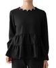 Sono Classic Magical Stretch Scalloped Neck Tiered Peplum Black Pullover, Women's,