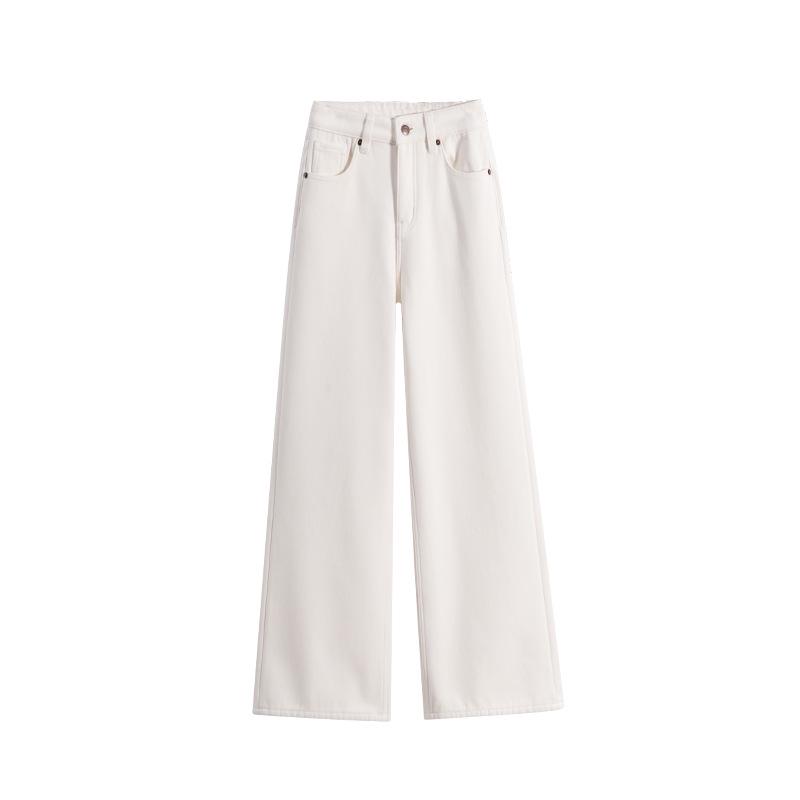 Women's High Waist Velvet Plus Wide-Leg White Jeans - Winter Thickened for a Longer Leg Look