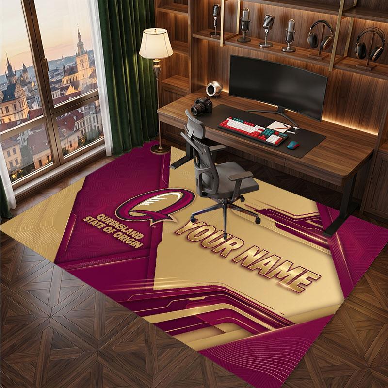 Personalisierter Kristall-Samt-Teppich der Queensland Maroons, Weicher Anti-Rutsch-Teppich mit individuellem Namens-Text für Wohnzimmer, Schlafzimmer