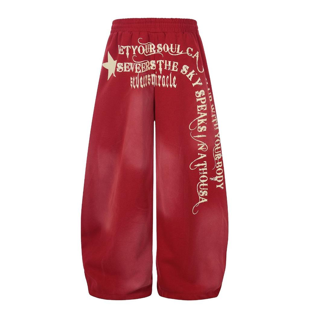 FlowStreet Damskie Czerwone Luźne Spodnie Dresowe Y2k Spodnie Harajuku Spodnie do Tańca Jazzowego Japoński Styl Lat 2000 Vintage Oversize Spodnie Ubrania
