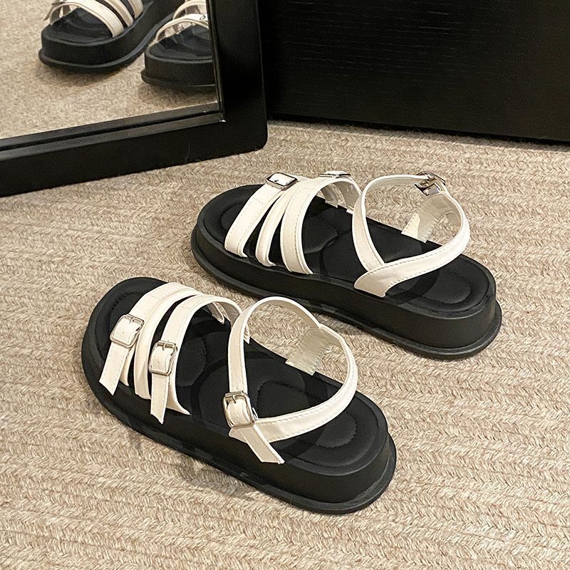 One-word Buckle with Muffin Thick-soled Popular Women's Sandals 2025 Summer New Models with Skirts Fashionable Versatile Sandals Women