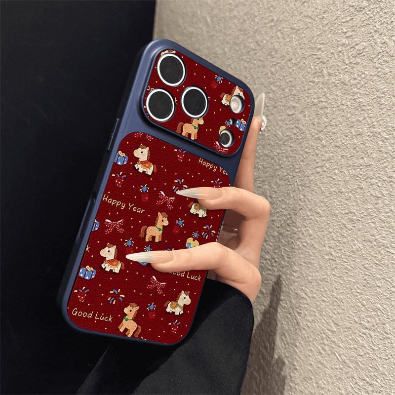 Bow horse is suitable for iPhone17promax mobile phone case Apple 16pro new 15pro niche 16 leather.