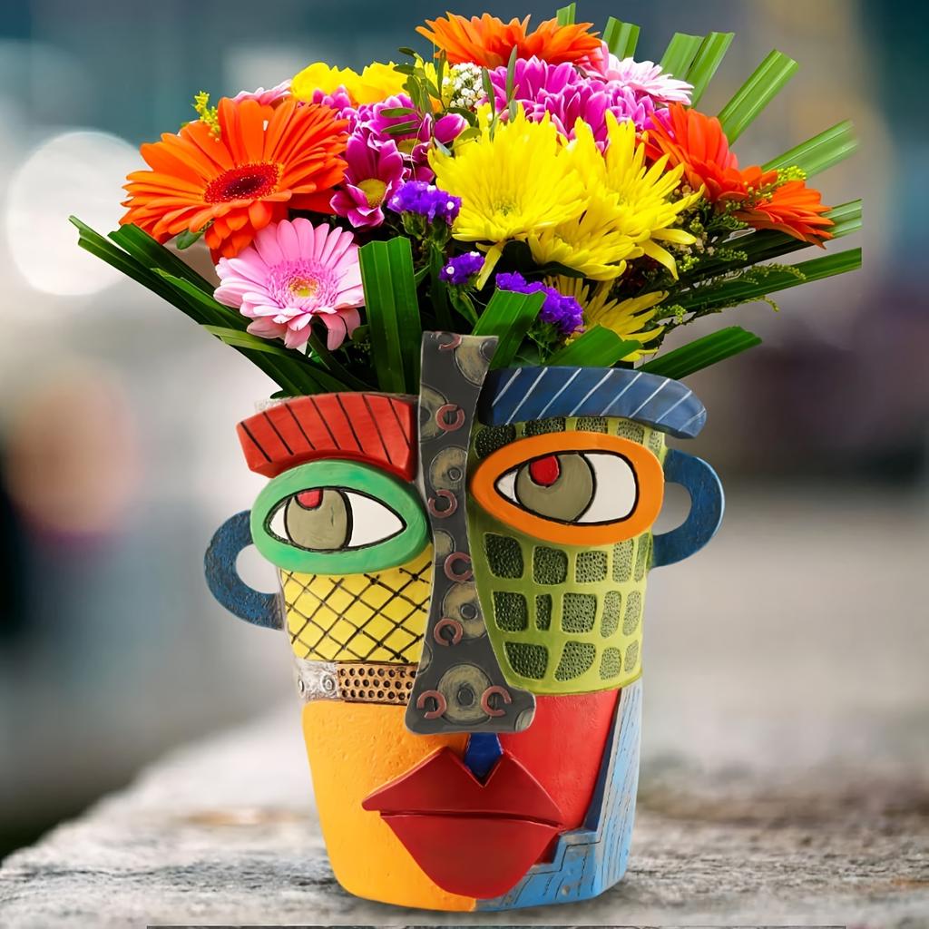 1 styck Picasso Primitivism Abstrakt Skönhet Kruka, Ansiktskruka Huvudkruka, Abstrakt Huvudkruka, Stor Inomhuskruka, Intressant Dekorativ Blomkruka i Resin
